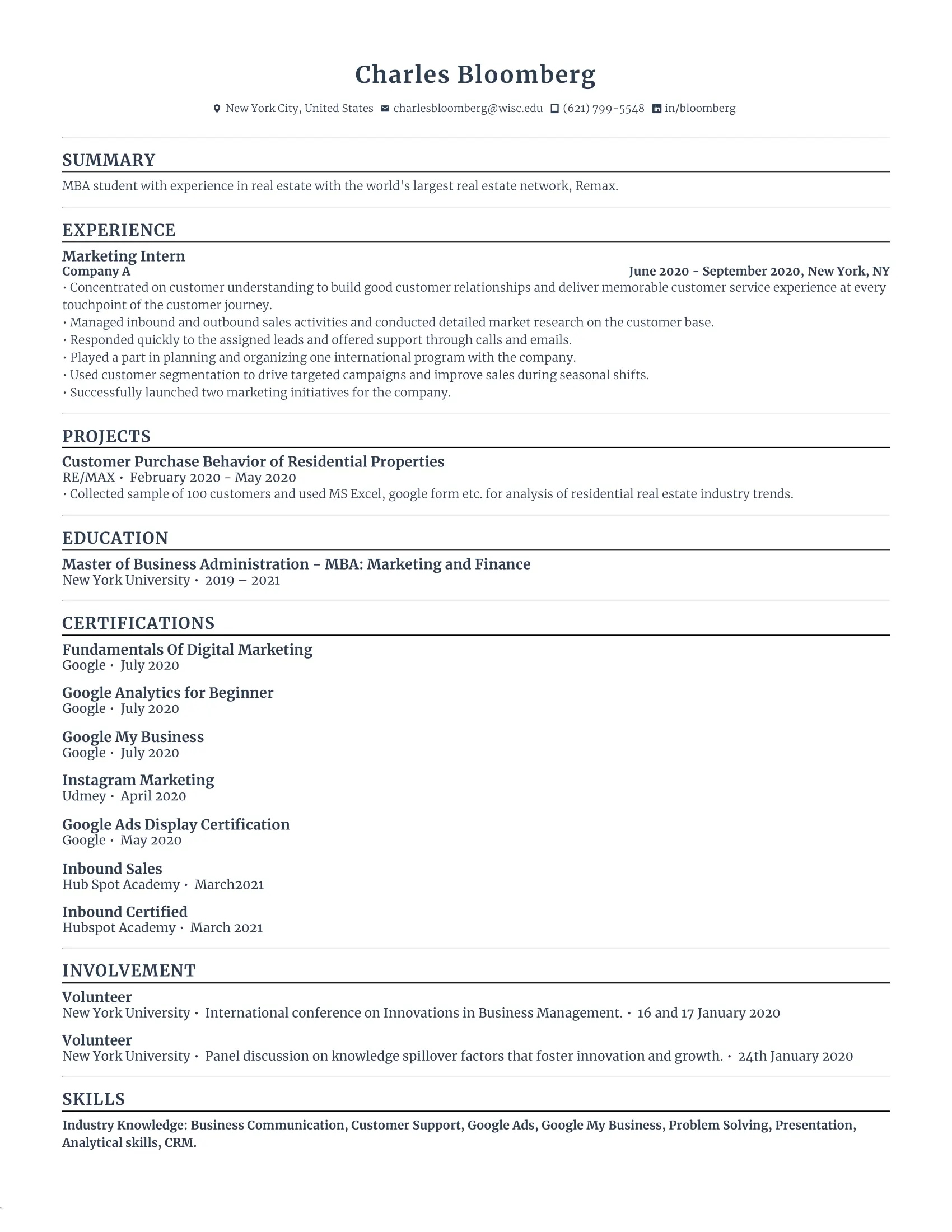 Management student resume