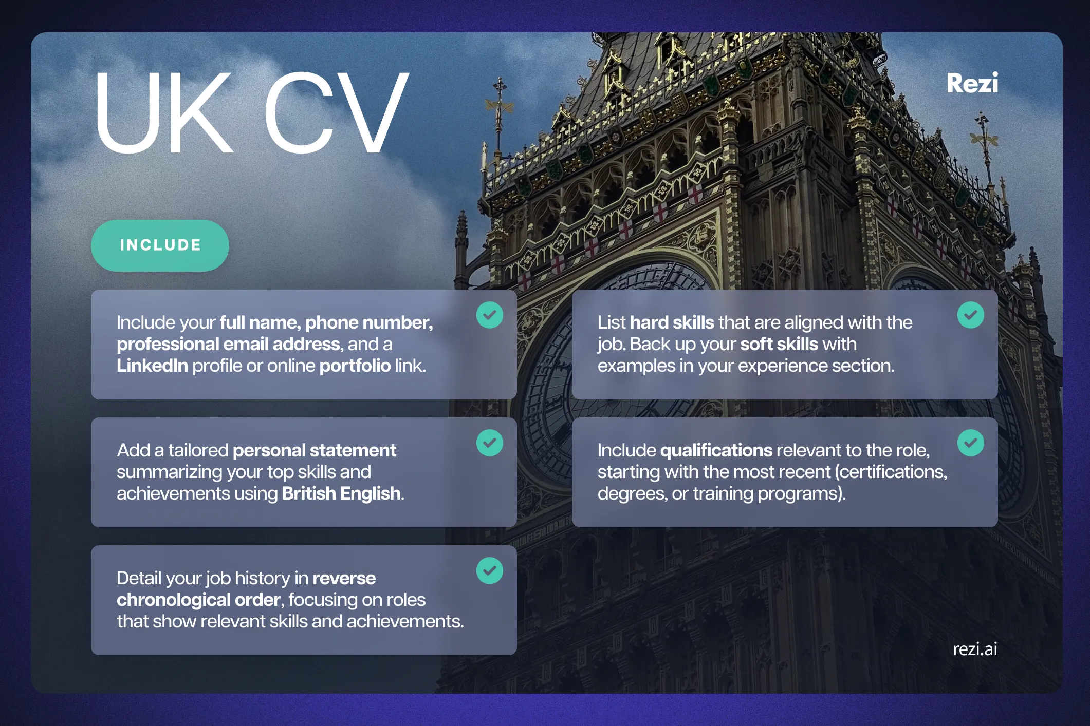 summary of the UK CV must-haves
