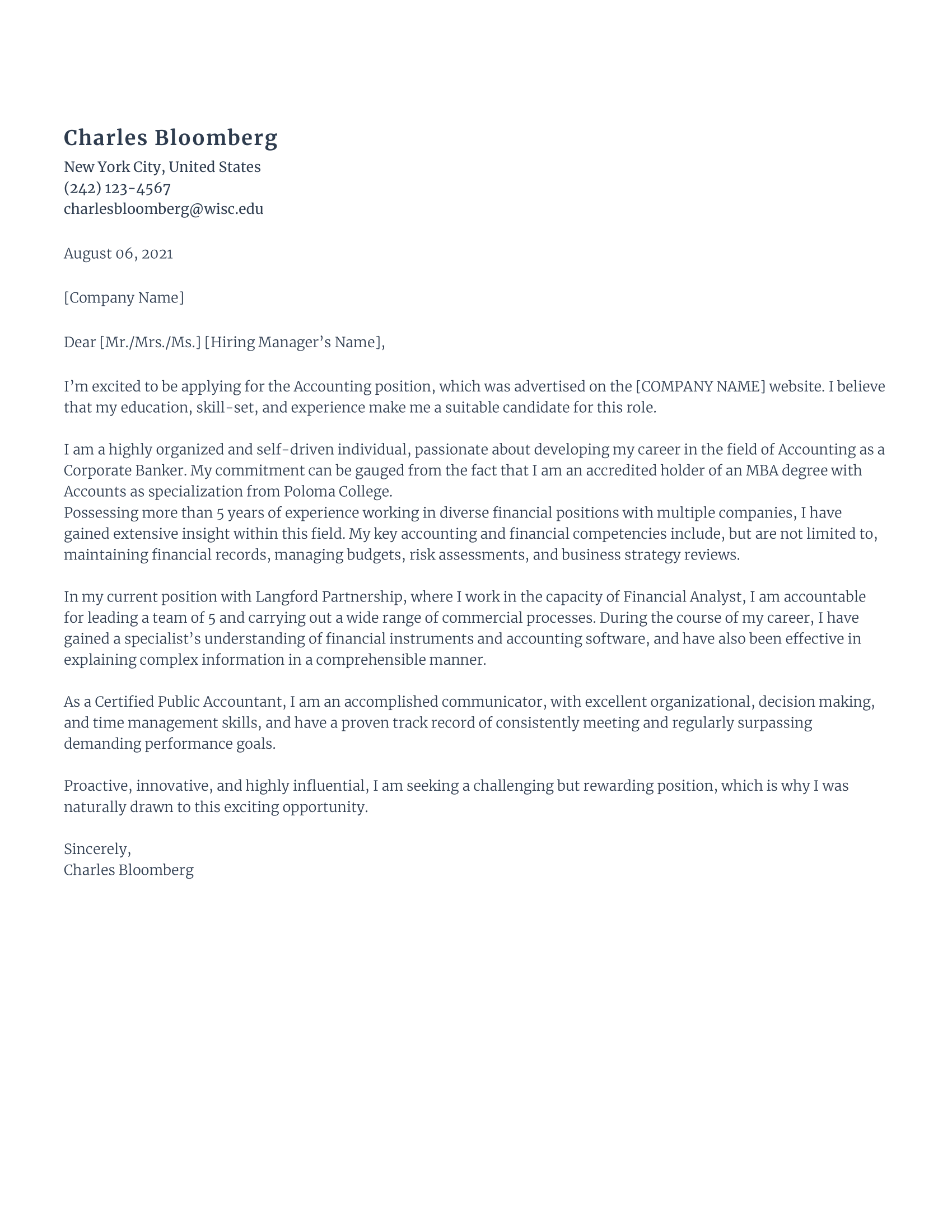 Accontant cover letter