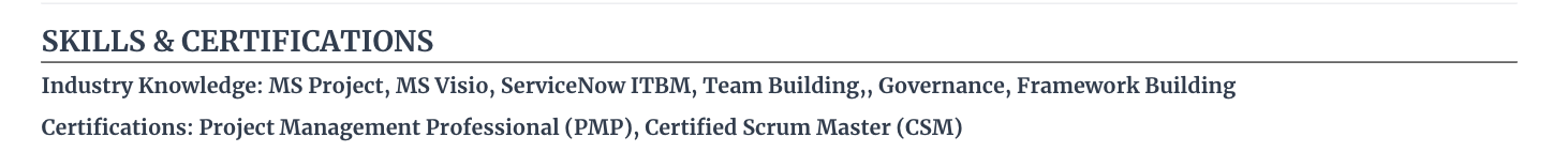 Program manager resume skills and certifications section