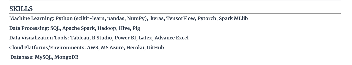 Data scientist resume skills section