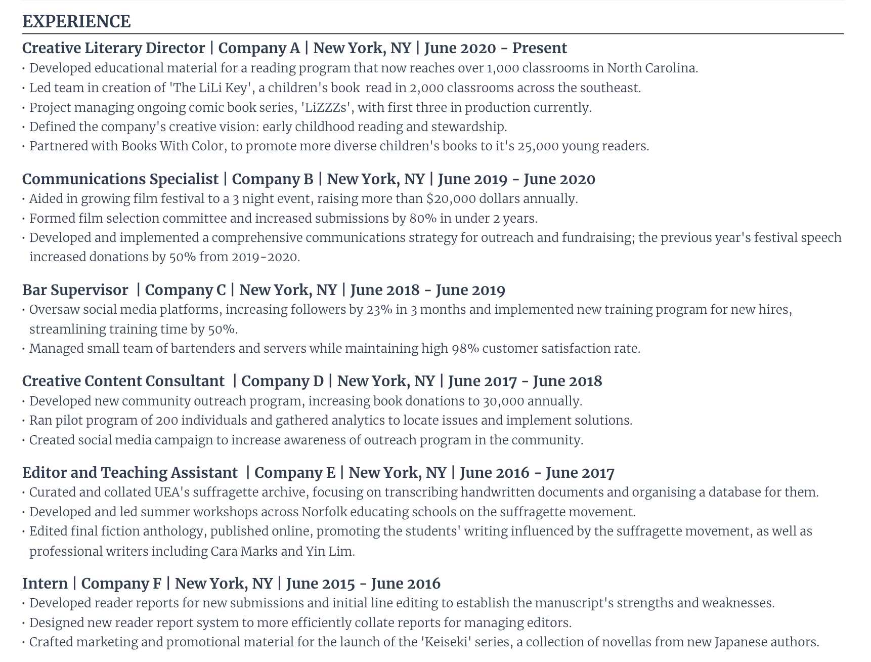 Creative director work experience section