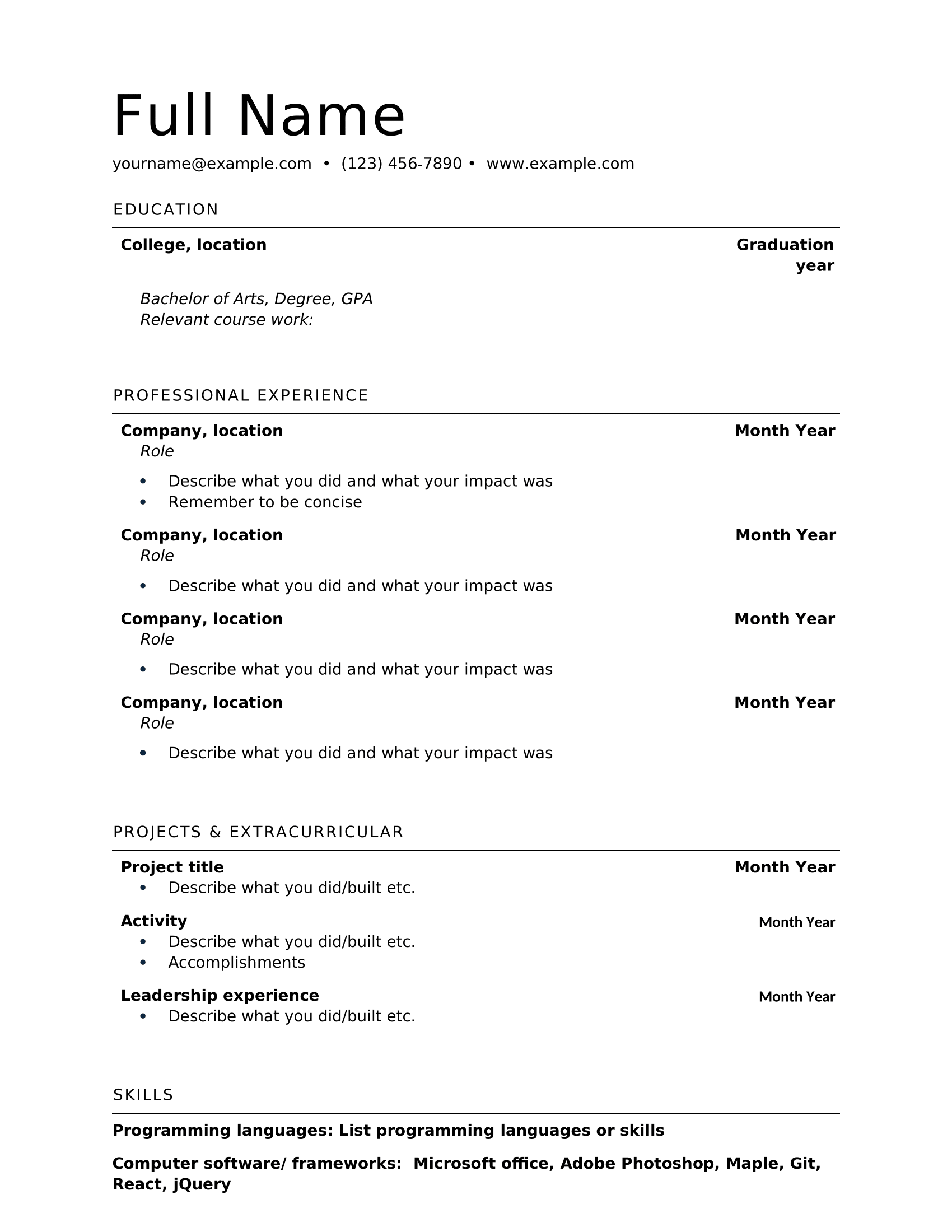 Basic Professional Resume Template