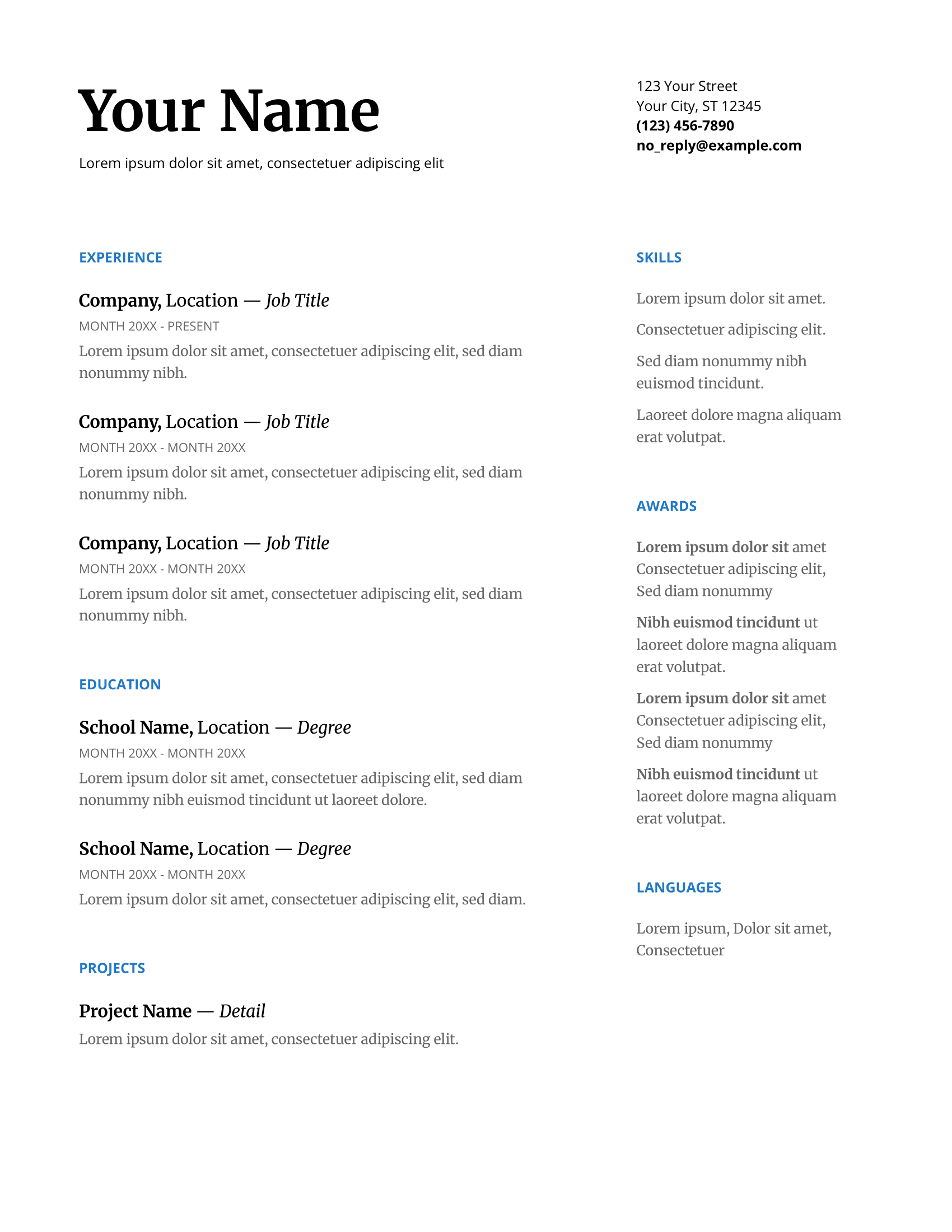 Serif Resume Template