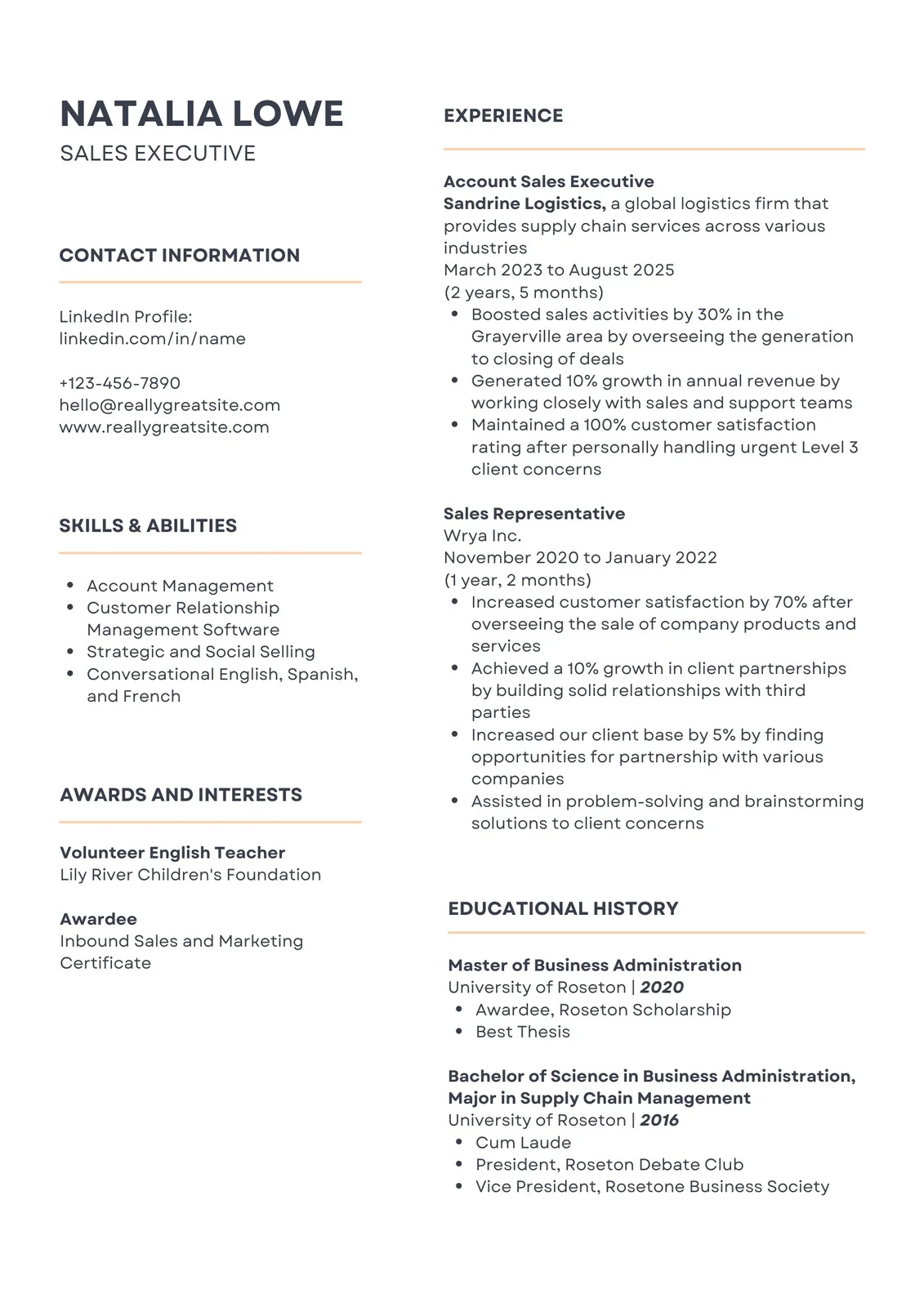 White and Orange Resume Template
