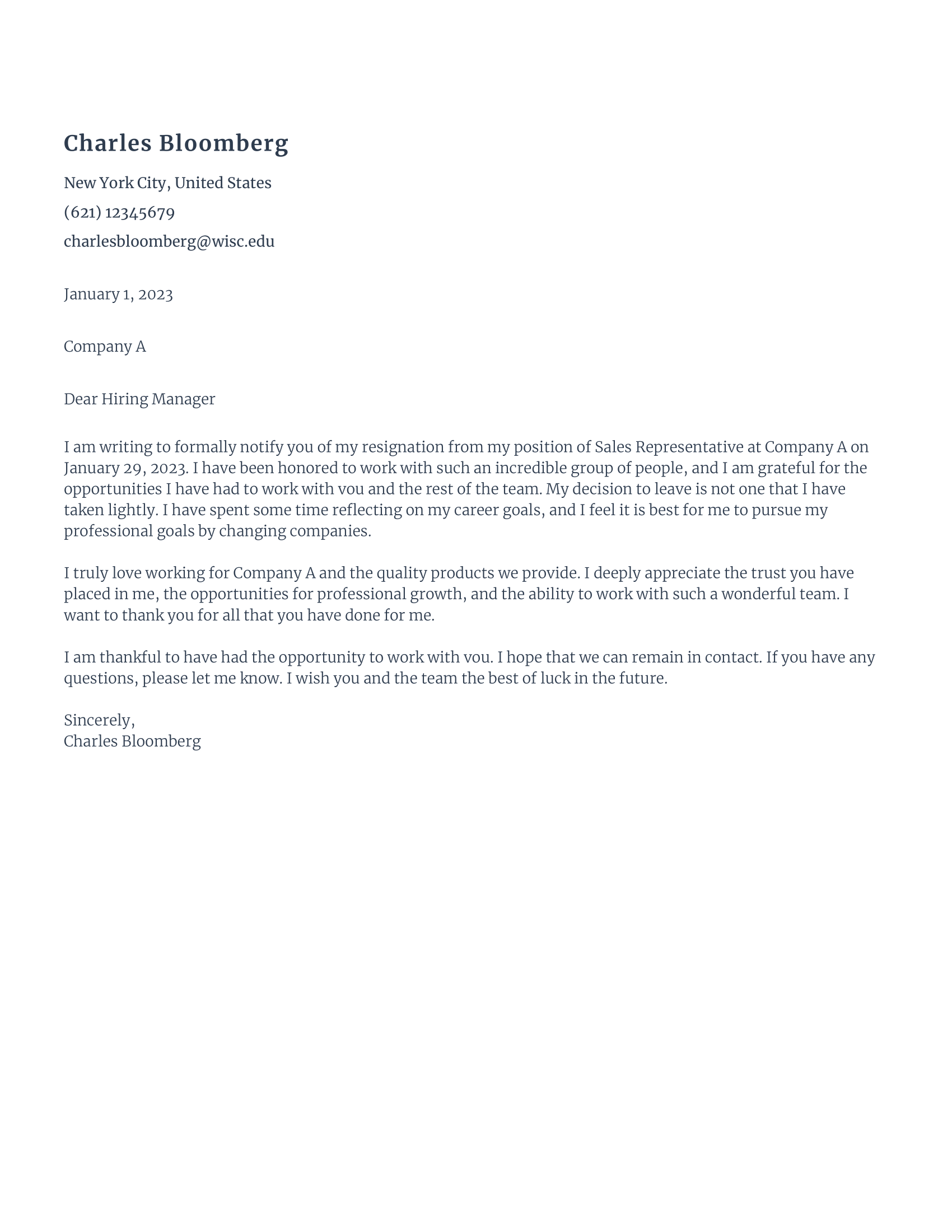 Career Growth Resignation Letter