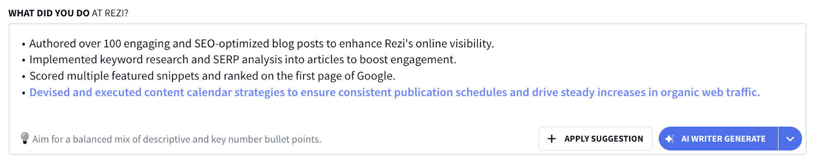 Rezi bullet points