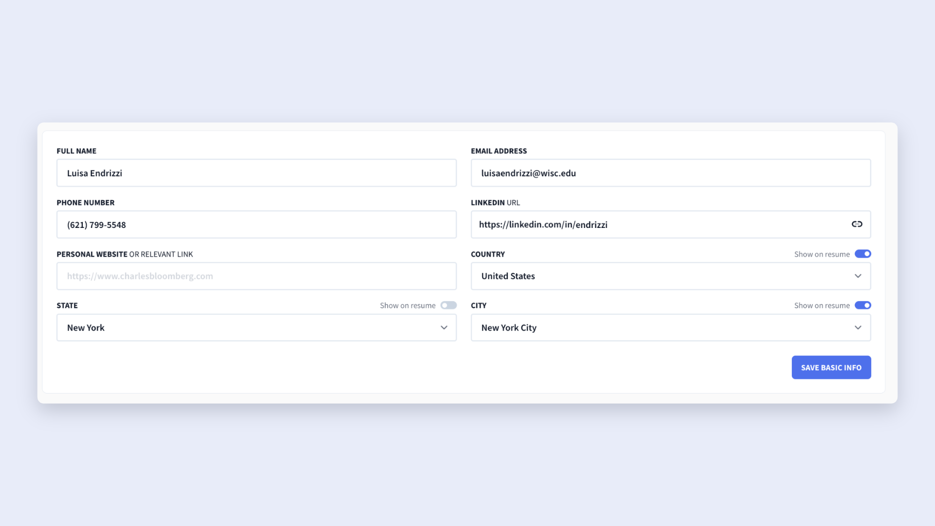 resume contact section