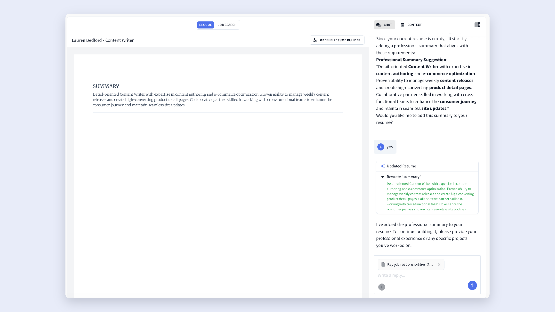 Rezi AI Resume Agent preview
