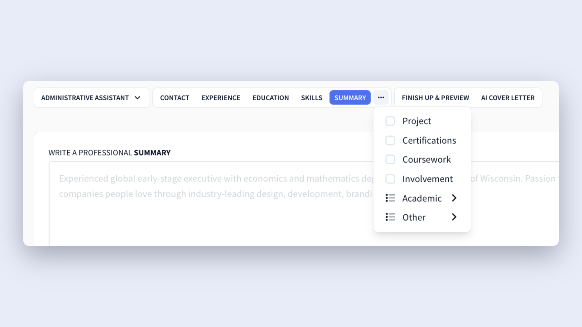 resume sections