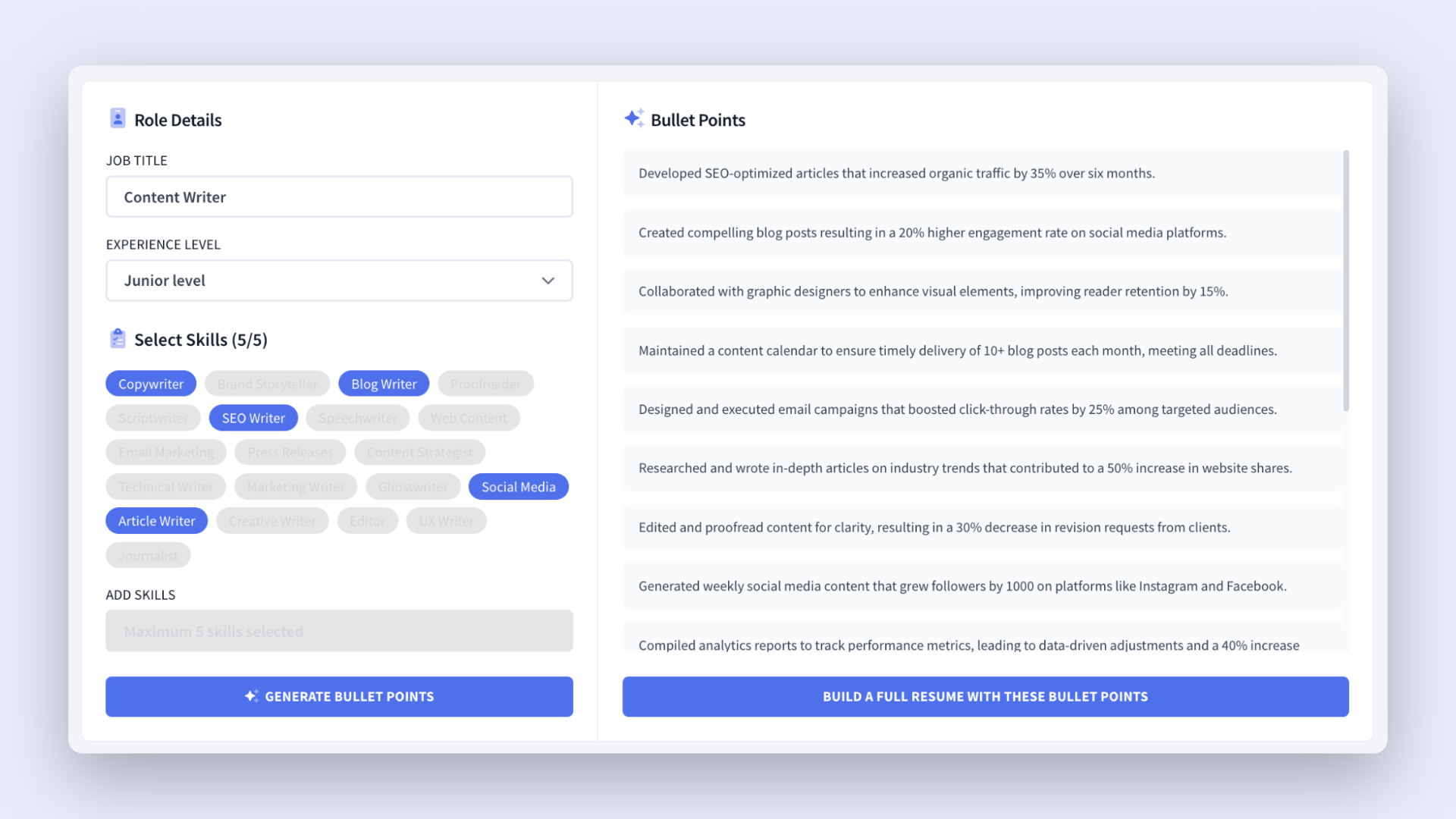 ai resume bullet point generator