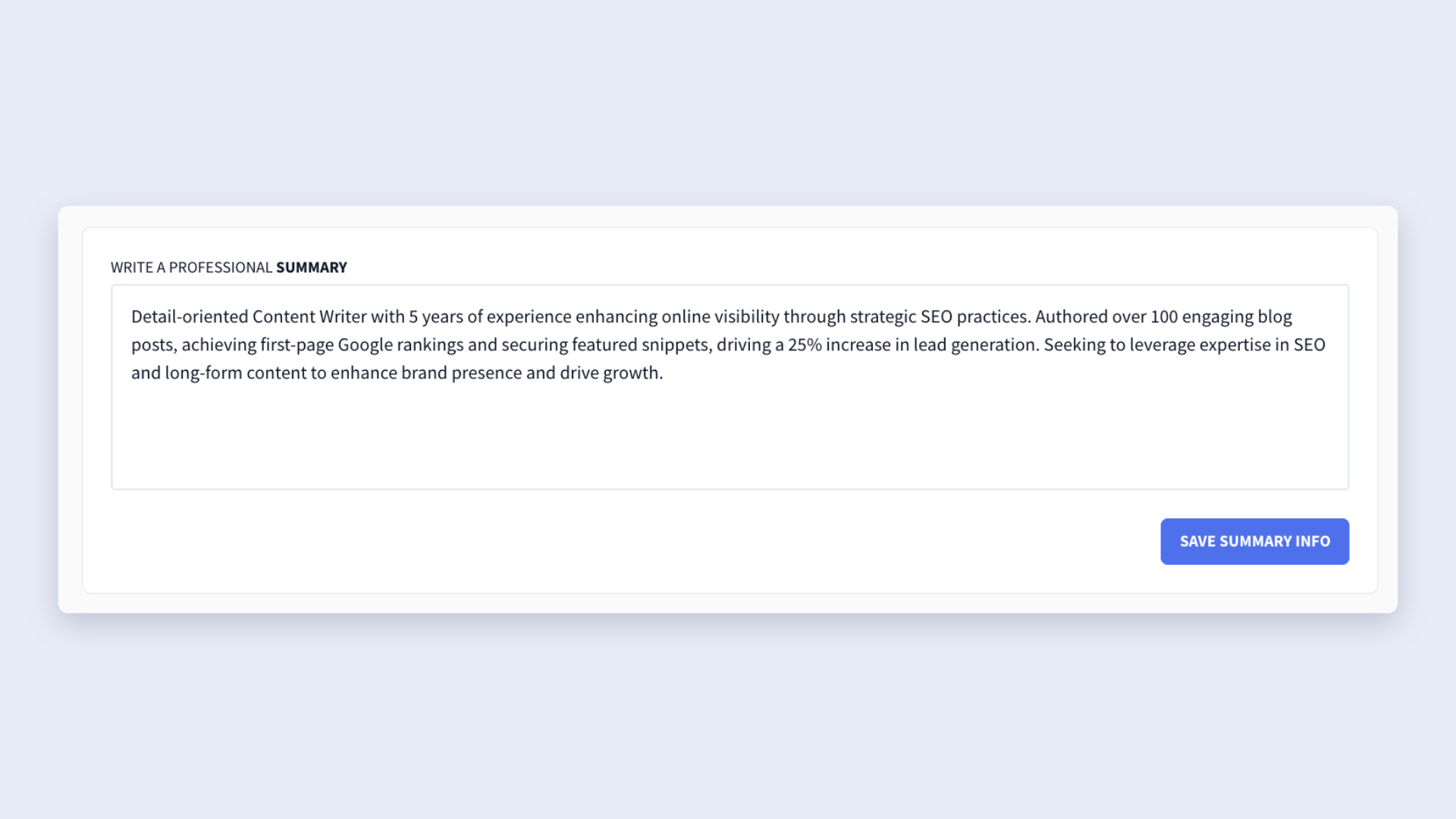 professional resume summary