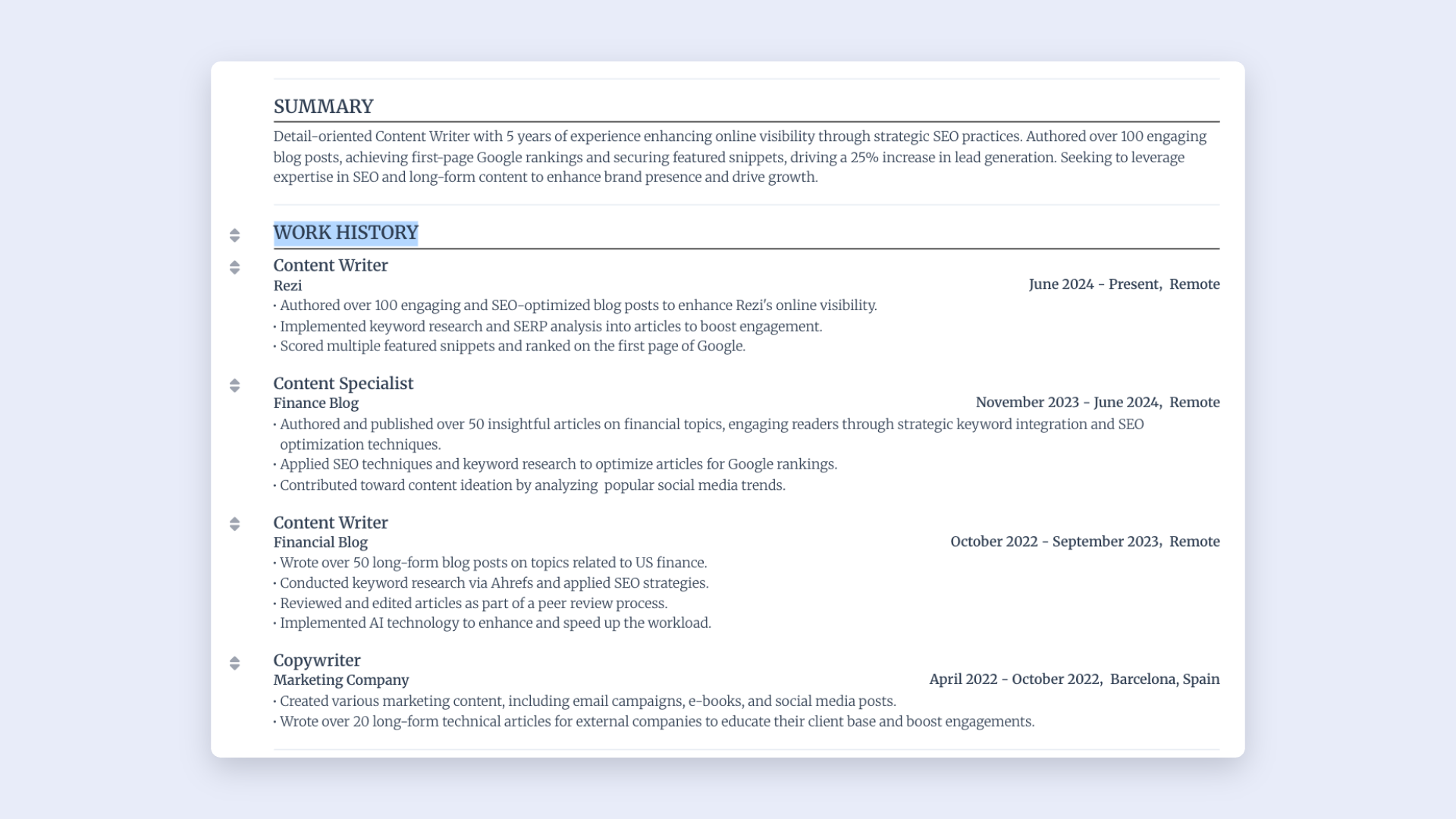 rename resume sections