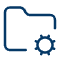 A blue pixelated square with a white border, tilted to the right, against a black background featuring a central blue gear.