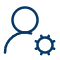 Outline of a person with a gear symbol near the lower right, representing user settings or account management.