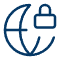 A blue outline of a globe with a padlock in the upper right corner, representing internet security or online privacy.