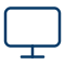 Simple blue outline icon of a desktop computer monitor on a white background.