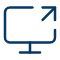 A blue icon of a computer monitor with an arrow pointing diagonally upward and to the right, symbolizing full screen or expand.