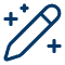 Blue pencil icon with sparkles representing content creation