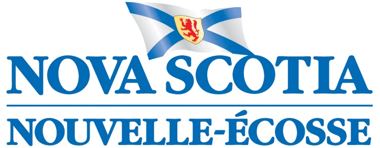 Nova Scotia logo with flag above text reading Nova Scotia and Nouvelle-Écosse