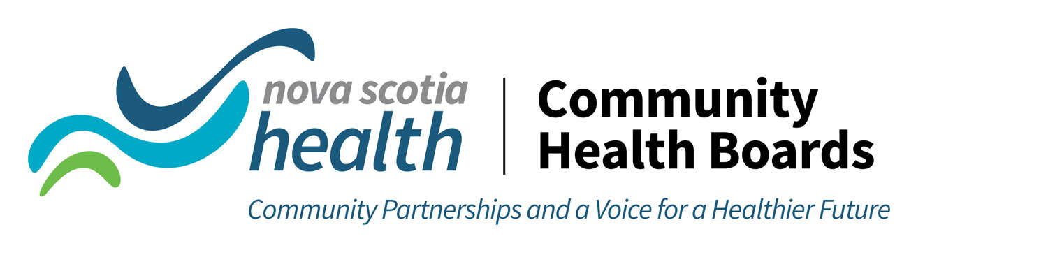 Nova Scotia Health Community Health Boards logo with slogan about community partnerships and healthier future.