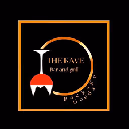 The Kave Bar and Grill logo with an inverted wine glass and a circular design on a black background.