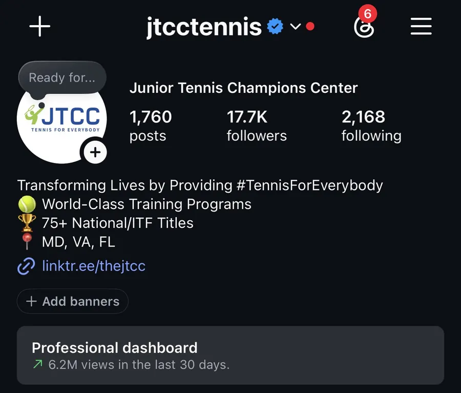 JTCC Instagram profile showing 17.7K followers and 6.2M views in the last 30 days