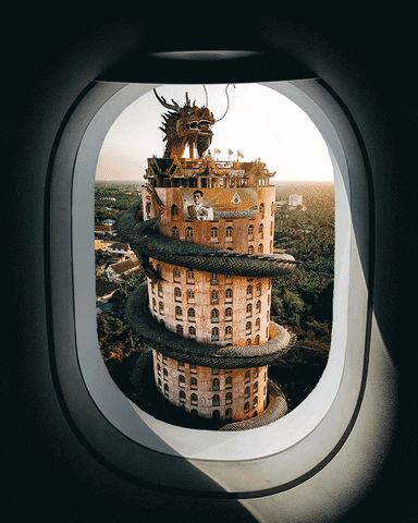 View through an airplane window.