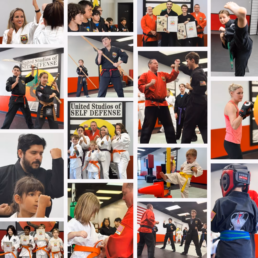A collage of adult self defense and karate students at USSD Magnolia
