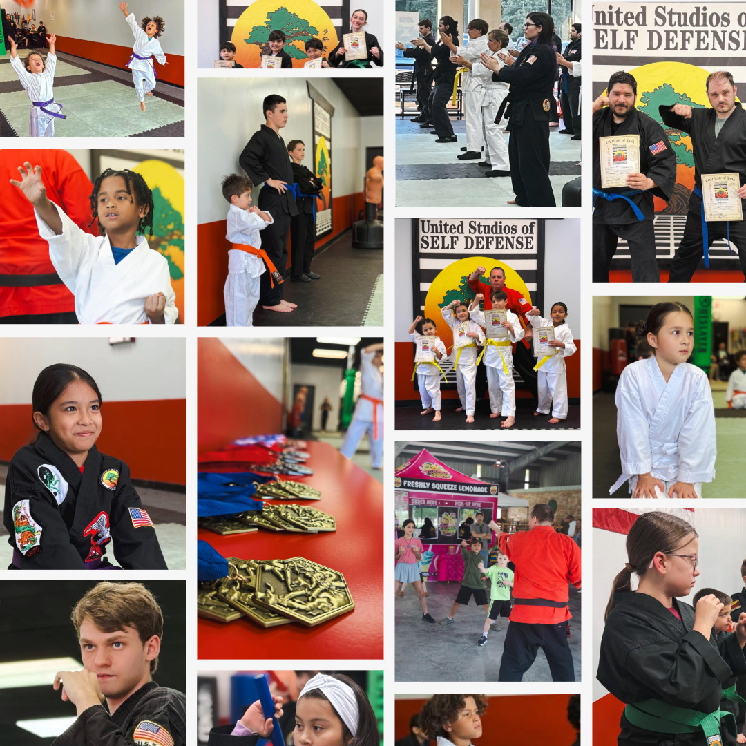 A collage of adult and teen self defense and karate students at USSD Magnolia