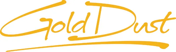 Gold Dust written in stylized yellow cursive script with an underline.