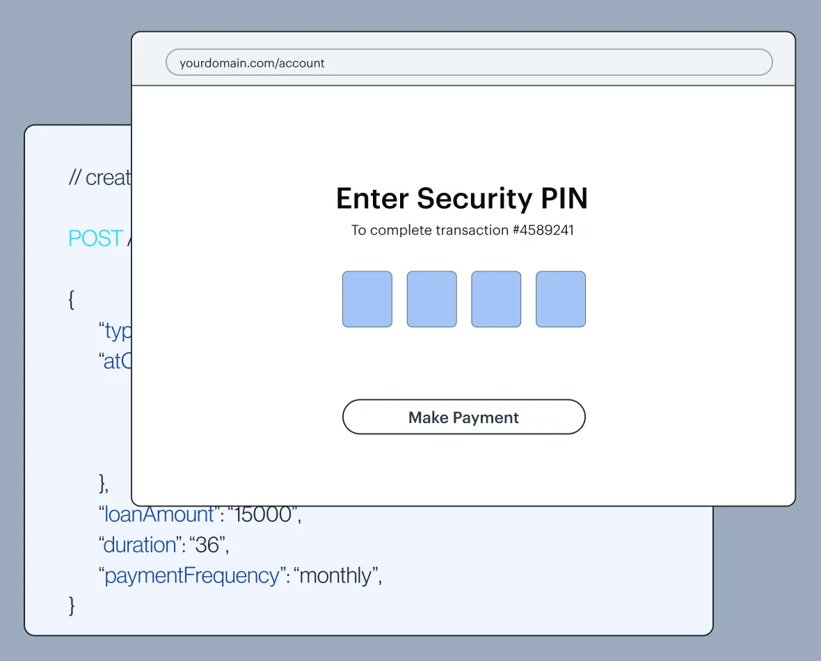 Popup asking for a four-digit security PIN to complete transaction with a Make Payment button.