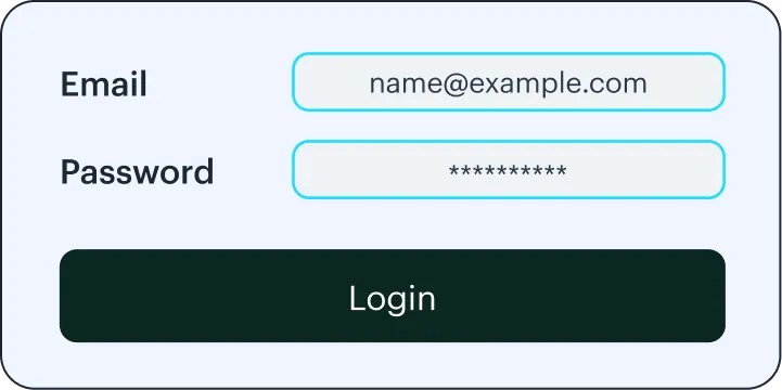 Login form with email and password fields and a login button.