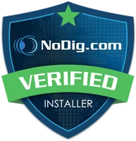 NoDig.com verified installer badge with a green star and ribbon on a blue shield.