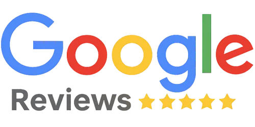 Google Reviews logo with five yellow stars rating.