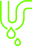 Green abstract dripping paint icon with loops and dots on a white background.