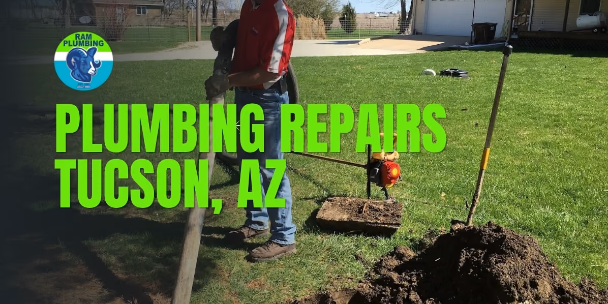 Plumbing repairs Tucson AZ - RAM Plumbing expert digging and repairing residential plumbing lines in yard