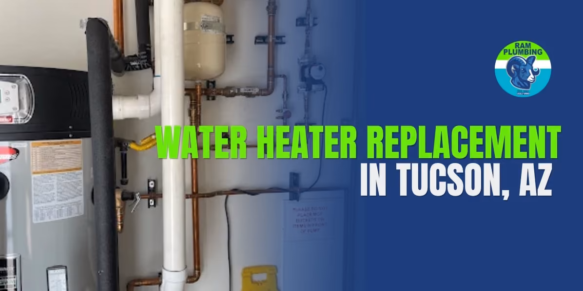 Water heater replacement in Tucson AZ - newly installed residential water heater system with RAM Plumbing