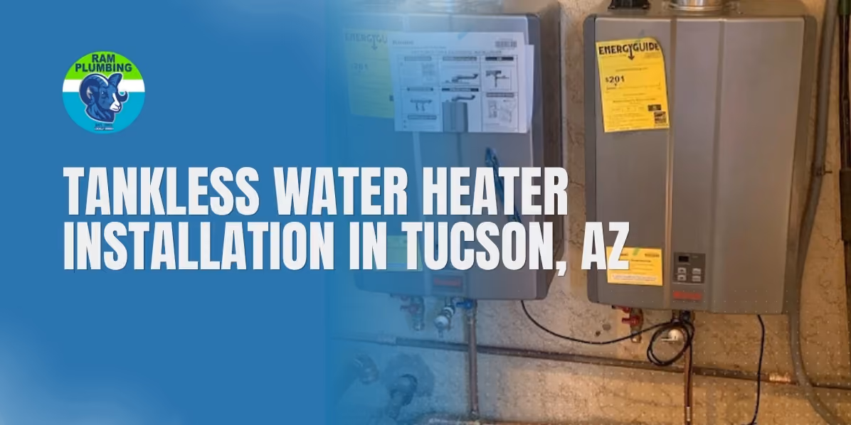 Tankless water heater installation in Tucson AZ - RAM Plumbing professional installing modern tankless water heating system