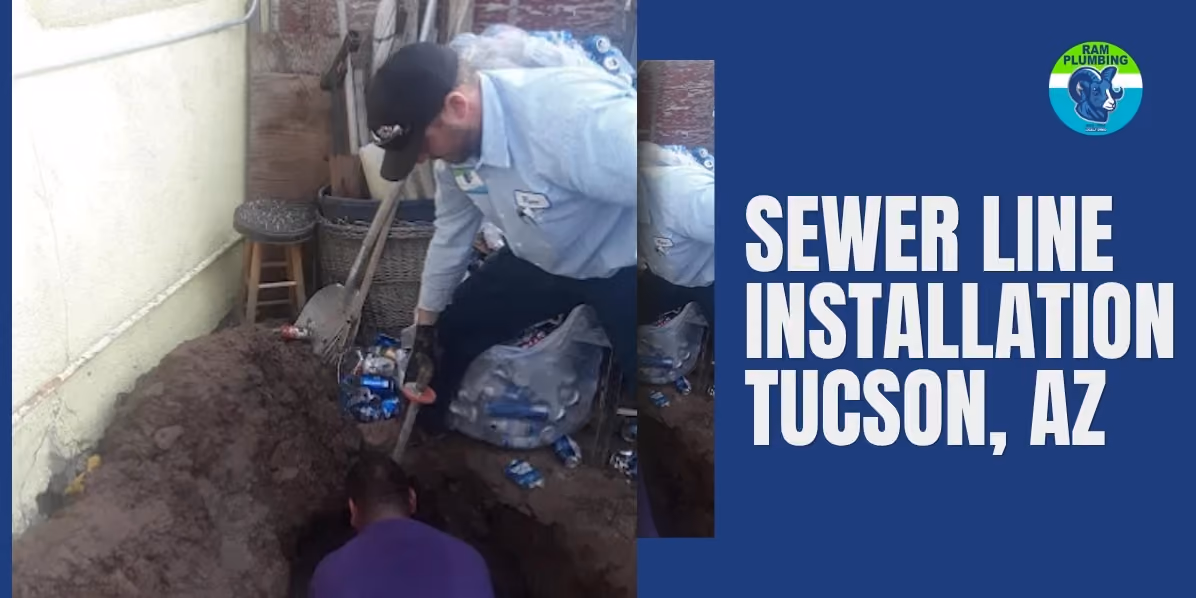 Sewer line installation Tucson AZ - RAM Plumbing technician installing underground sewer line system