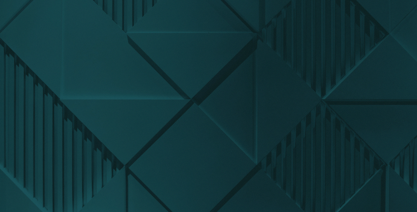 Abstract dark teal geometric pattern of raised squares and triangles with grooved details.