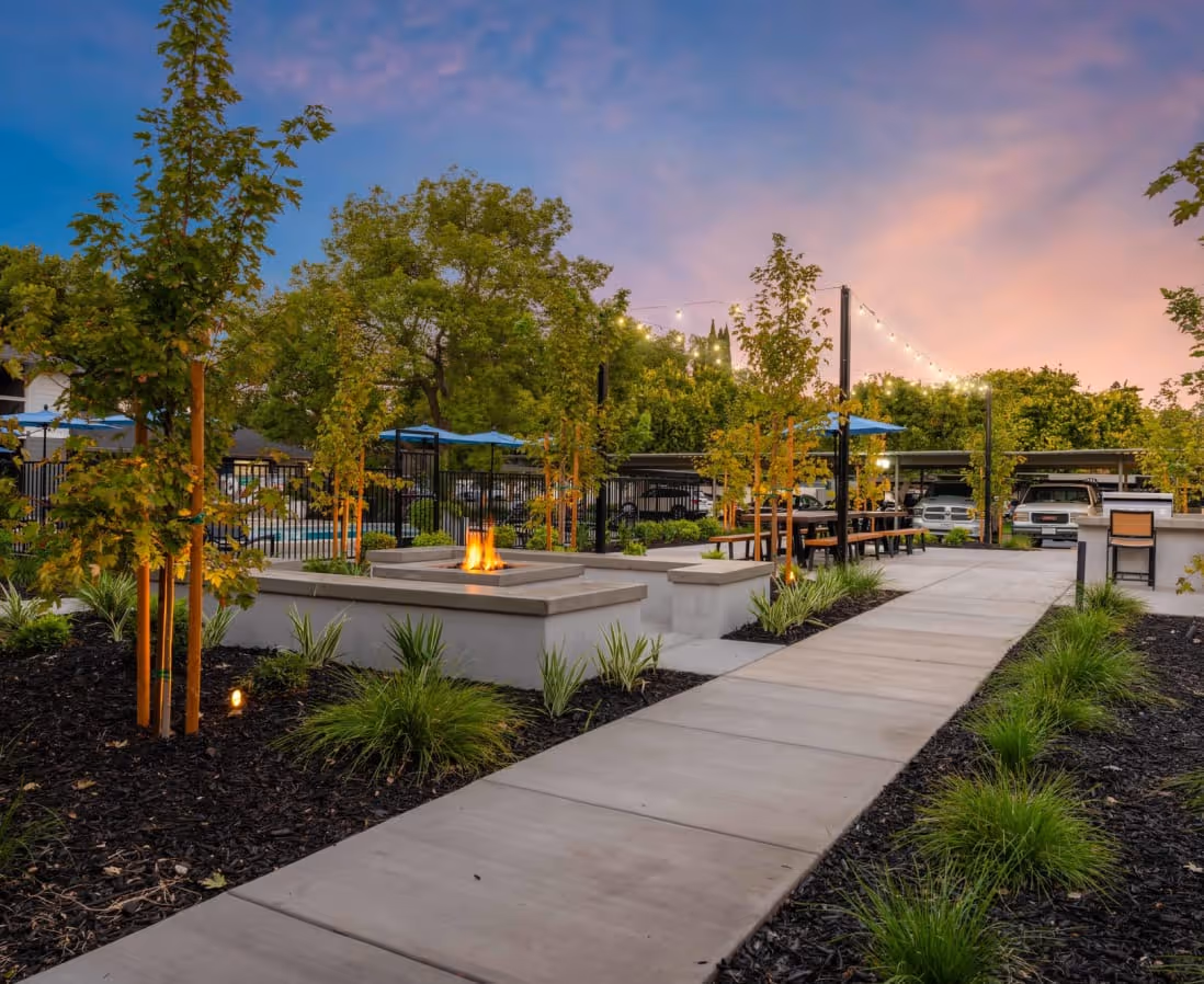 Sidewalk and fire pit