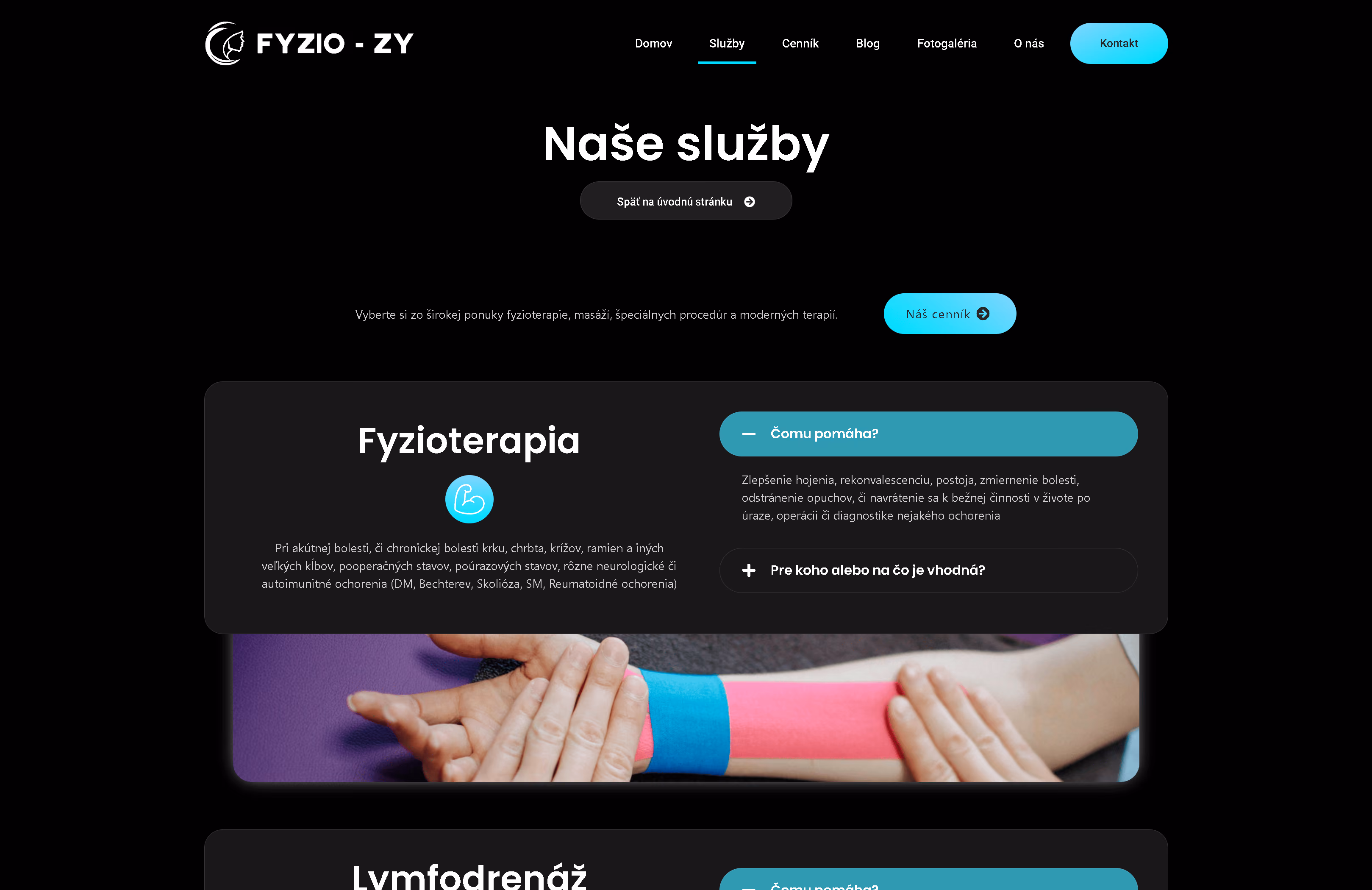 FYZIO ZY physiotherapy services page shown on a MacBook