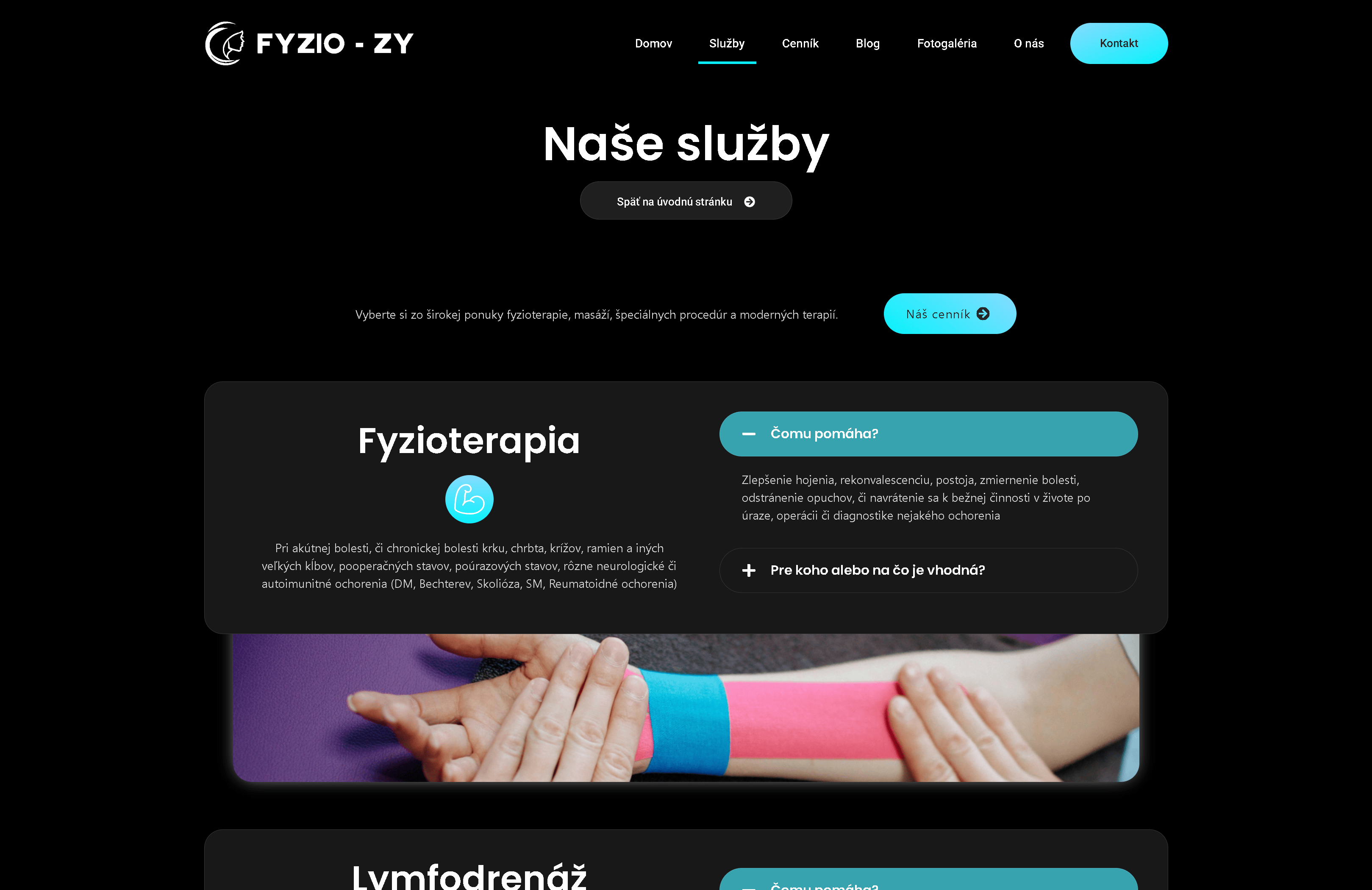 FYZIO ZY physiotherapy services page shown on a MacBook