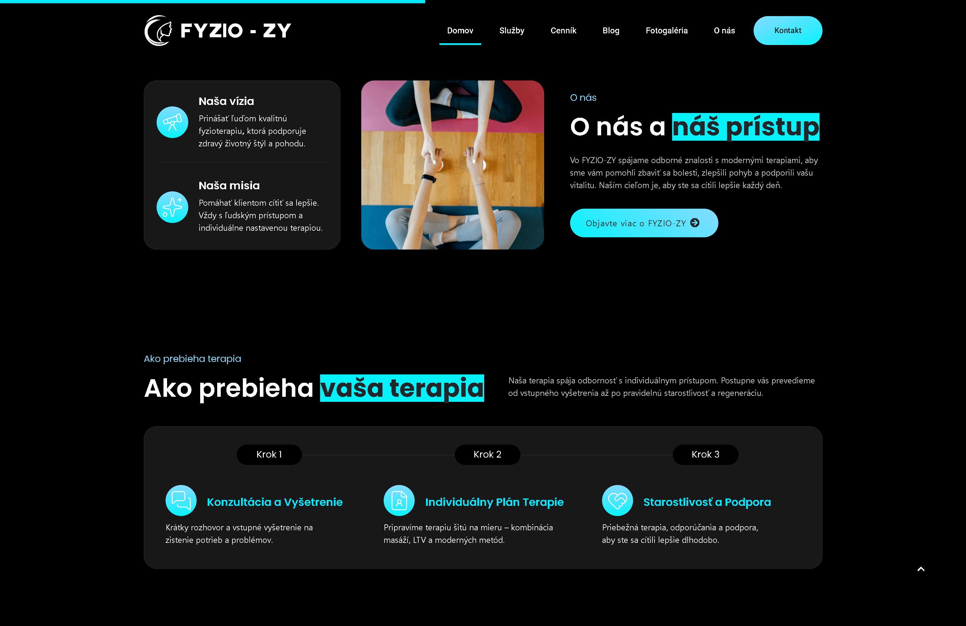 FYZIO ZY homepage shown on a MacBook