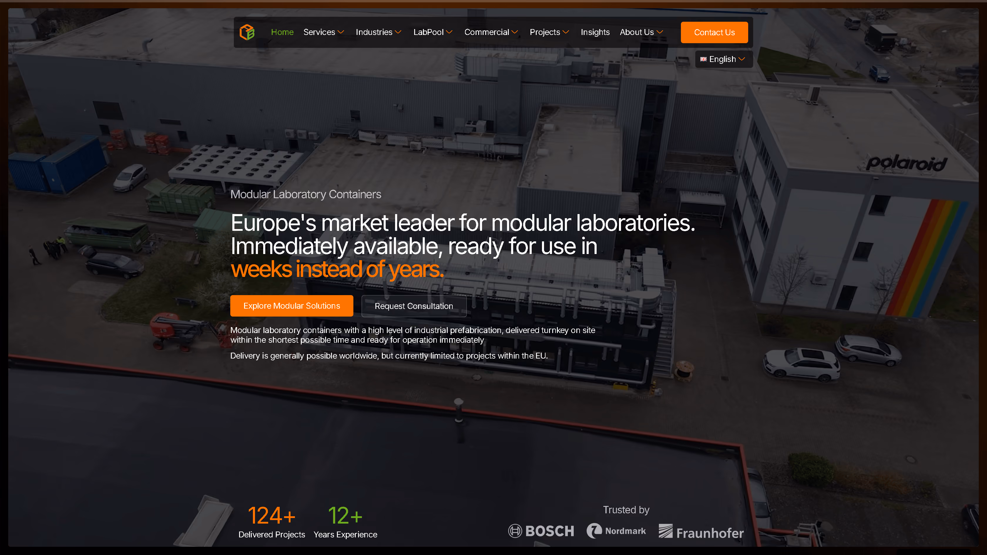 LAB Modulbau English website homepage design