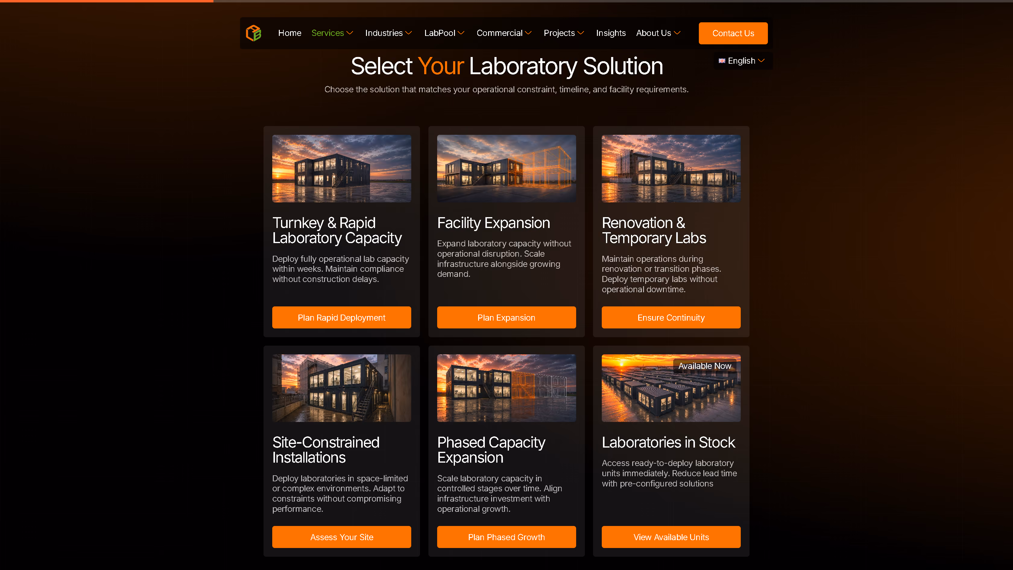 LAB Modulbau solutions page for modular laboratories and cleanrooms