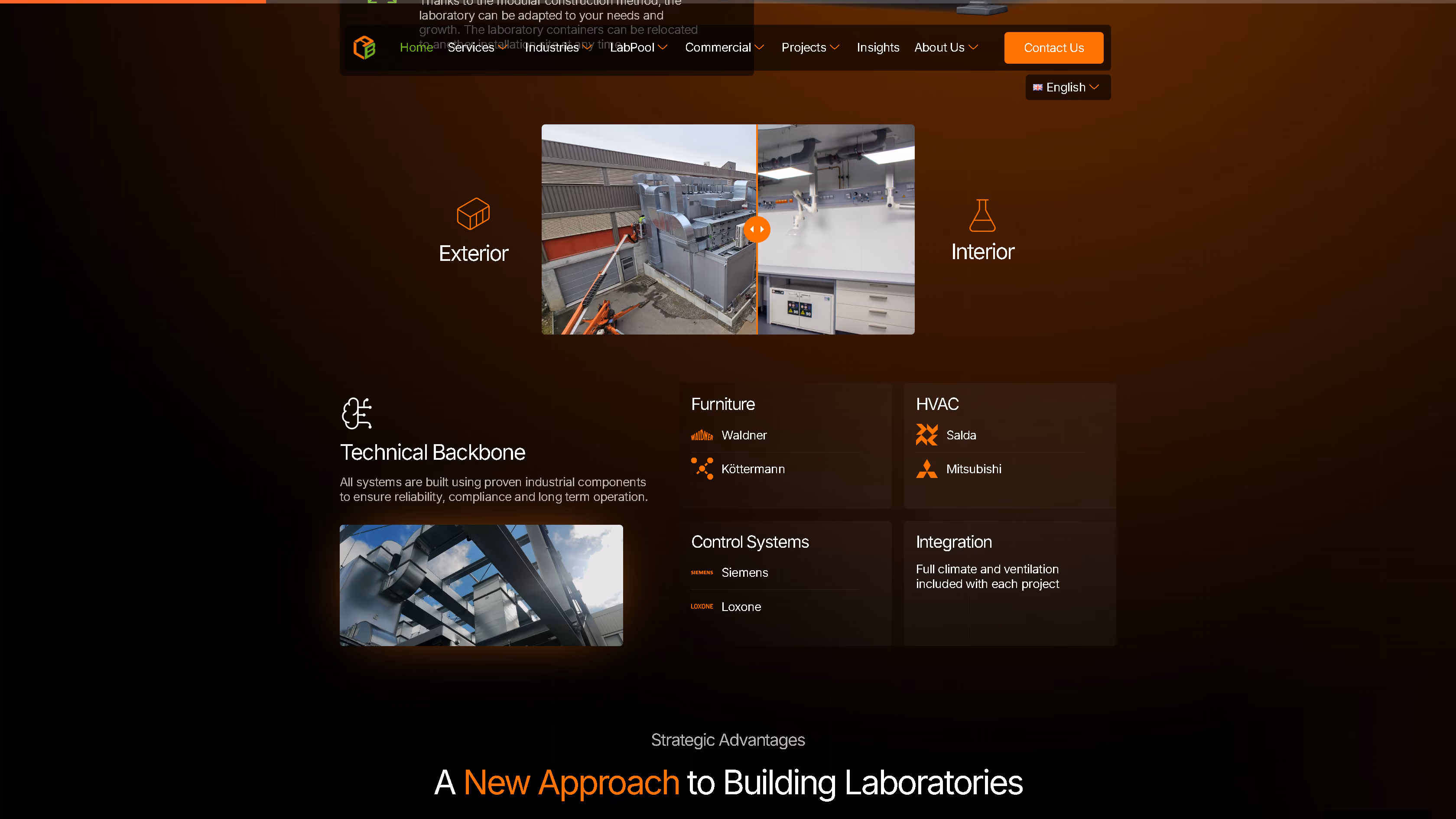 LAB Modulbau homepage section for modular laboratory solutions