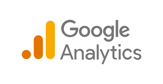 Google Analytics logo with three orange bar chart columns and text