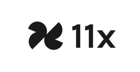Black geometric pinwheel or flower shape logo next to "11x" text